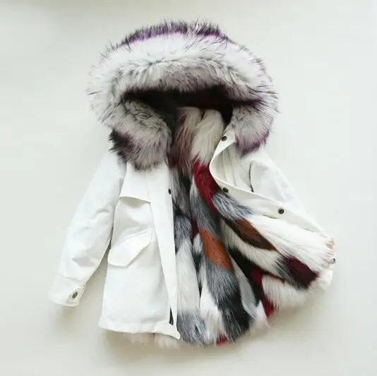 White Mixed Big Fur От 2 до 12 лет пальто с мехом для девочек; детские меховые куртки с капюшоном; сезон весна-осень; куртки для девочек и мальчиков; зимние парки; детский зимний комбинезон - Цвет: White Mixed Big Fur