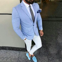 custom made light blue men suits for wedding men suits with white pants 2piece slim fit terno masculino men trajes costume homme