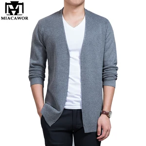 MIACAWOR Новый брендовый модный мужской кардиган, Осенний однотонный повседневный мужской свитер, высококачественный хлопковый трикотажный кардиган MY055