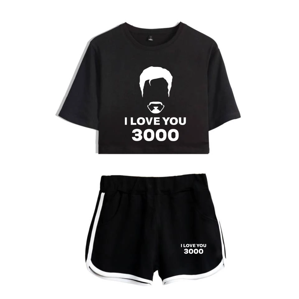 Футболка с принтом I love you 3000 короткие штаны Модный повседневный комплект из 2