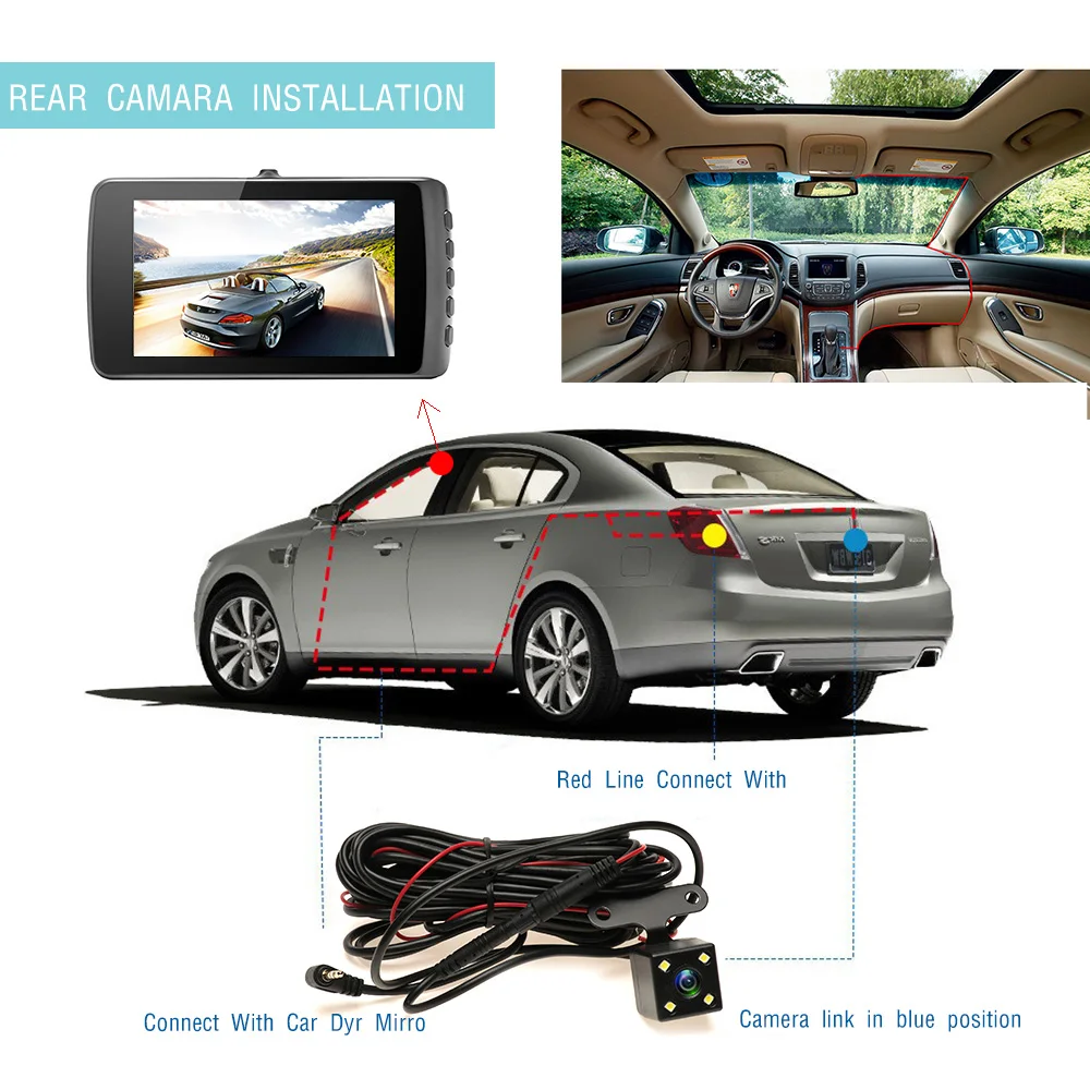 Podofo Dashcam двойной объектив Автомобильный видеорегистратор Камера FHD 1080P 3 8 ''ips