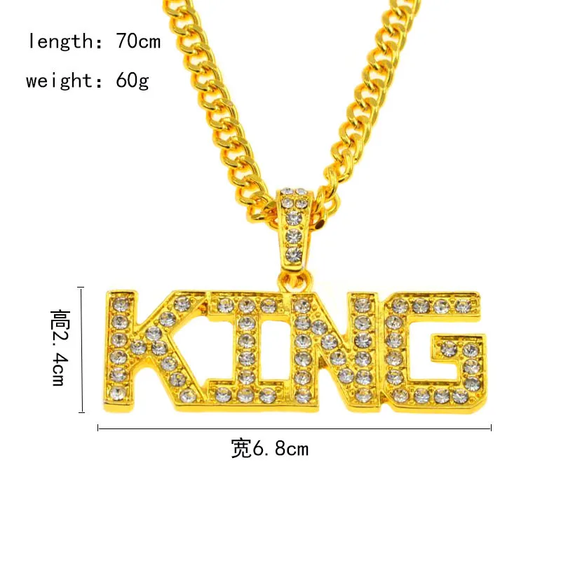 Cross-border new hip hop pendant European and American fashion men's KING letter necklace manufacturers