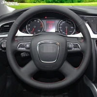 black genuine leather hand stitched car steering wheel cover for audi old a4 b7 b8 a6 c6 2004 2011 q5 2008 2012 q7 2005 2011