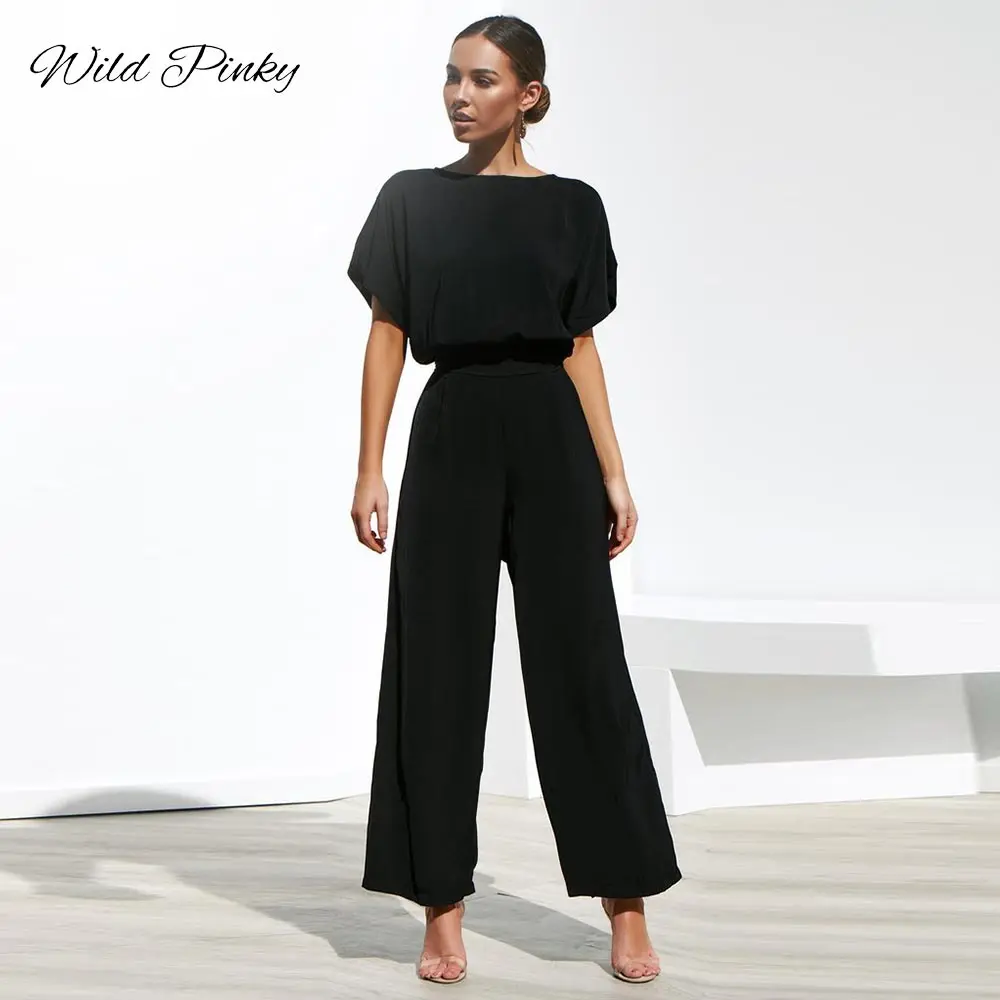 WildPinky модные черные топы Для женщин Свободные комплекты из двух предметов и брюки