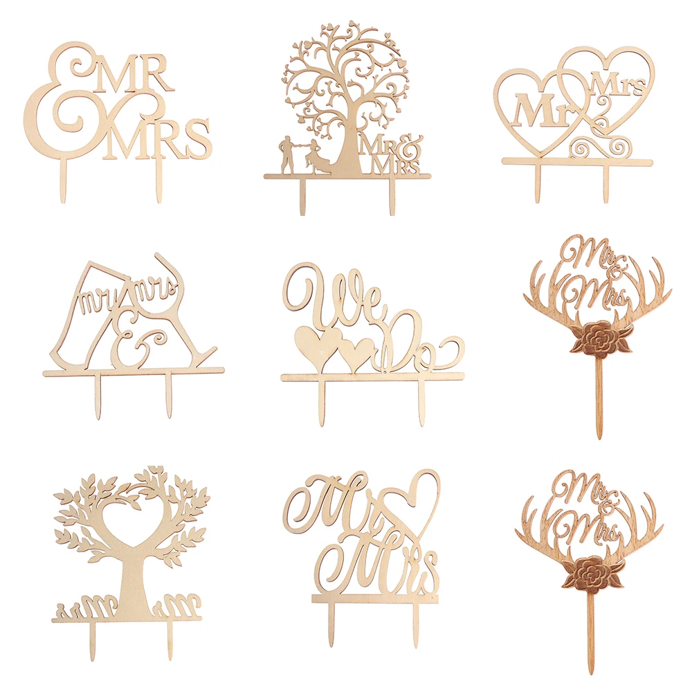 Mr & Mrs торт Topper DIY свадебный лазерная резка деревянные буквы украшения для
