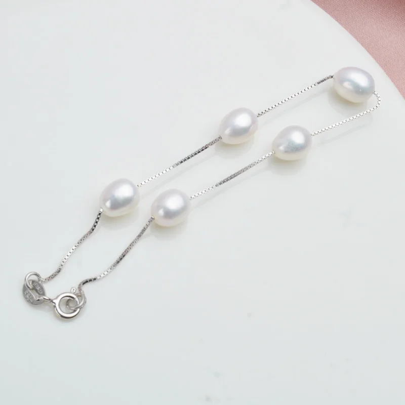 white pearl ASHIQI браслет из натурального 925 пробы серебра для женщин 7-8 мм натуральный пресноводный жемчуг ювелирные изделия 4 цвета - Цвет камня: white pearl