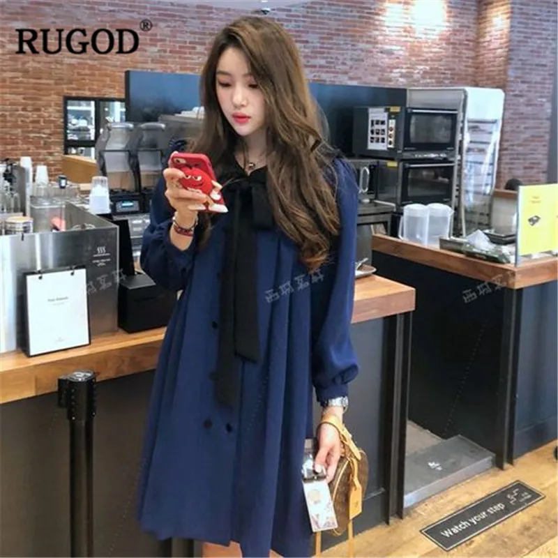 Женское прямое платье RUGOD повседневное свободное однотонное мини с длинными