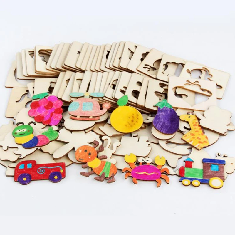 110Pcs Drawing Toys Children Wooden Animal Models Education Puzzle Graffiti Coloring Painting Template Set Educational Toys