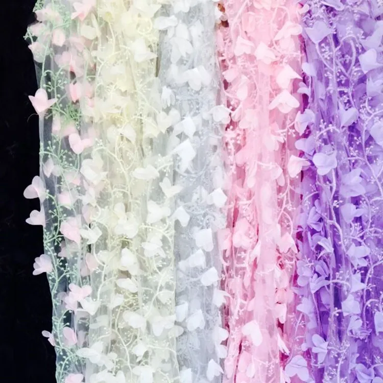 Бесплатная доставка ширина 130 см 3D вышивка шифоновое с цветочным кружевом ткань