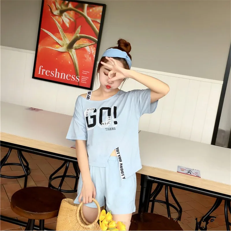 Женские пижамные комплекты с коротким рукавом буквенным принтом рубашка и