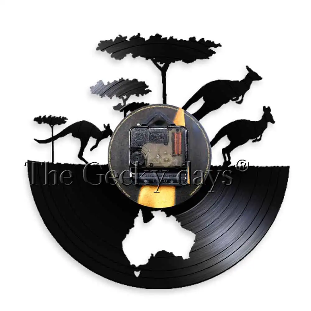 Австралийский кенгуру часы континент карта Виниловая пластинка настенные