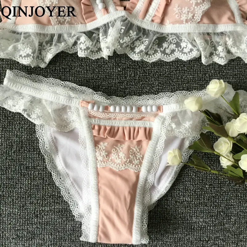 QINJOYER, сексуальный кружевной комплект бикини,, пуш-ап, женский купальник, бикини, Бразильское бикини, на бретельках, 2 штуки, купальник для женщин