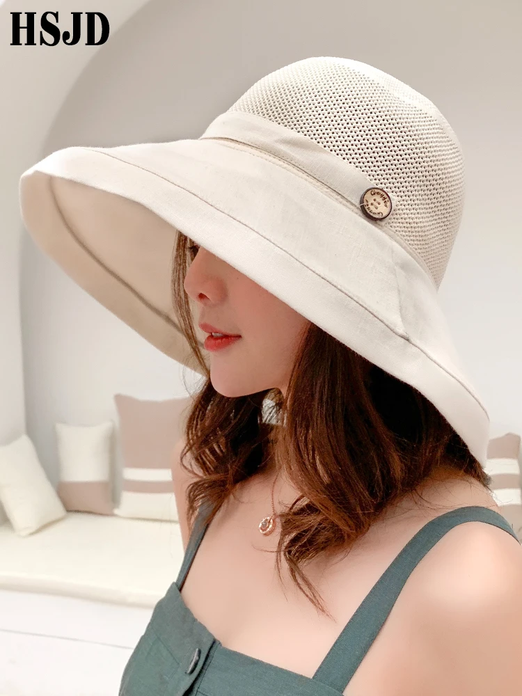 Женская летняя Складная Анти-УФ-пляжная шляпа однотонная сетчатая сетка большая
