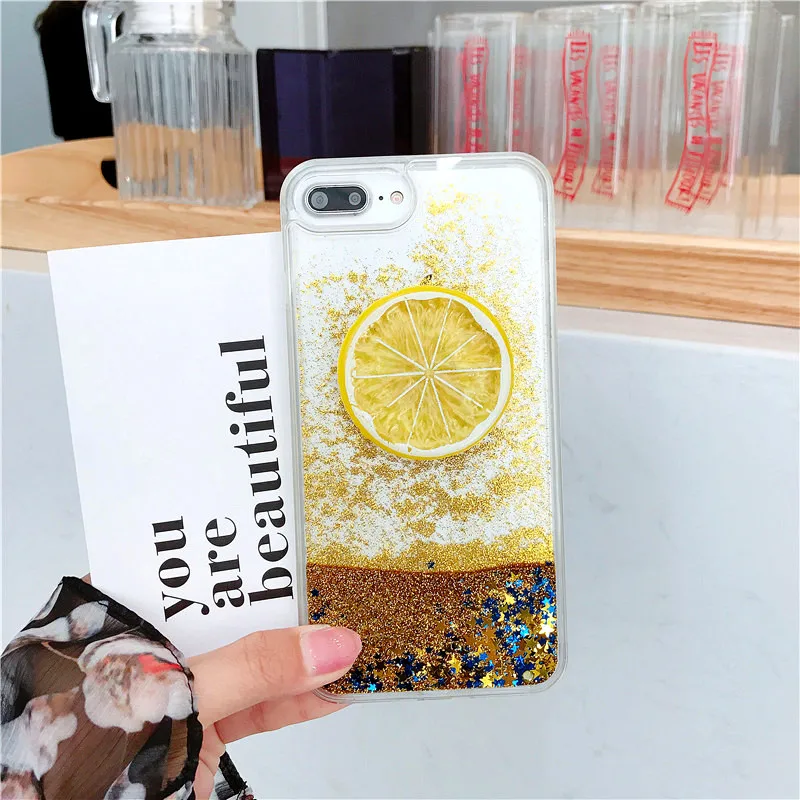 Blucub лимонный зыбучий песок чехол для iphone8 7Plus динамический Жидкий блеск Чехол iphone