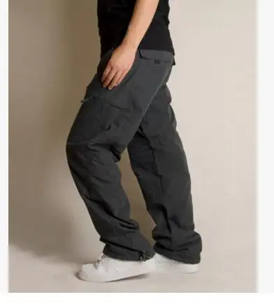 Зима двойной Слои Мужские брюки карго теплый толстый мешковатые Брюки хлопковые