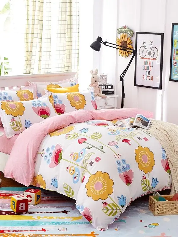 4PCS Cute Yellow Flower Pattern Bedding Set | Дом и сад