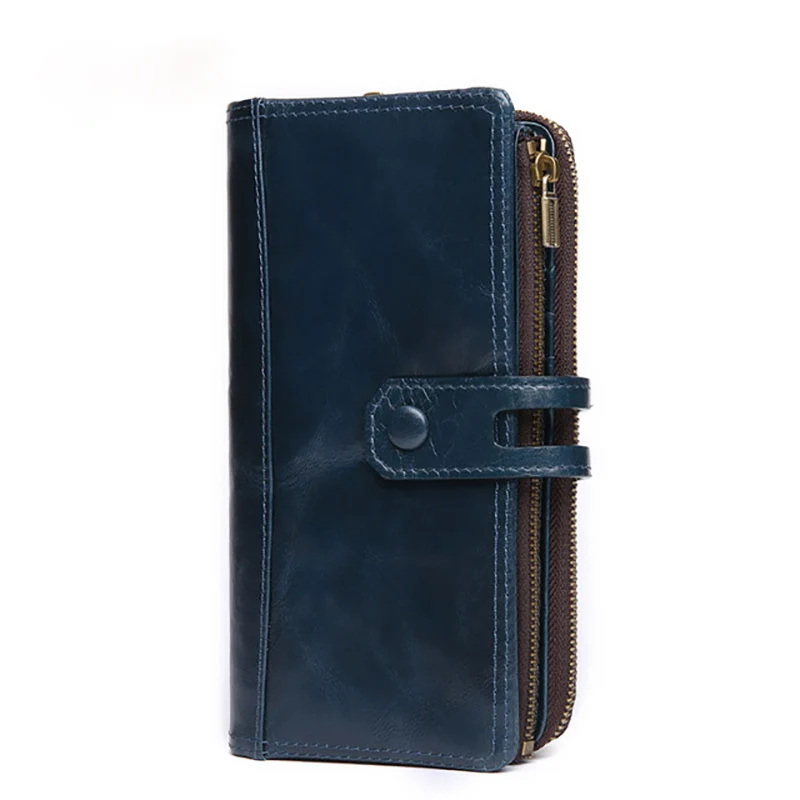 Q2070 blue COWATHER Женский кошелек из натуральной коровьей кожи Длинный Стиль Женский кошелек модный дизайн воловья кожа кошелек для женщин - Цвет: Q2070 blue