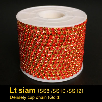 Плотно горный хрусталь цепи LT Siam/золото цепи базы ss6-ss12 10 метров/roll для одежды - Цвет: Lt Siam