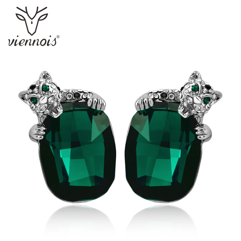 Viennois зеленый/синий кристаллами от Swarovski Leopard Серьги гвоздики для Для женщин со