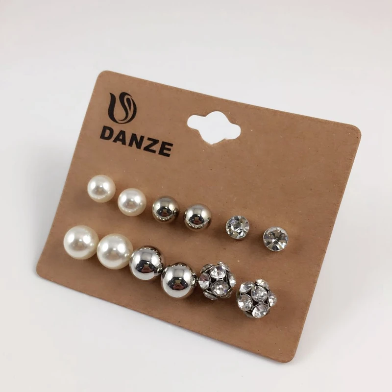 DANZE 6 пар/лот CCB хрустальный шар Стад Серьги для Для женщин Мода имитация жемчуг