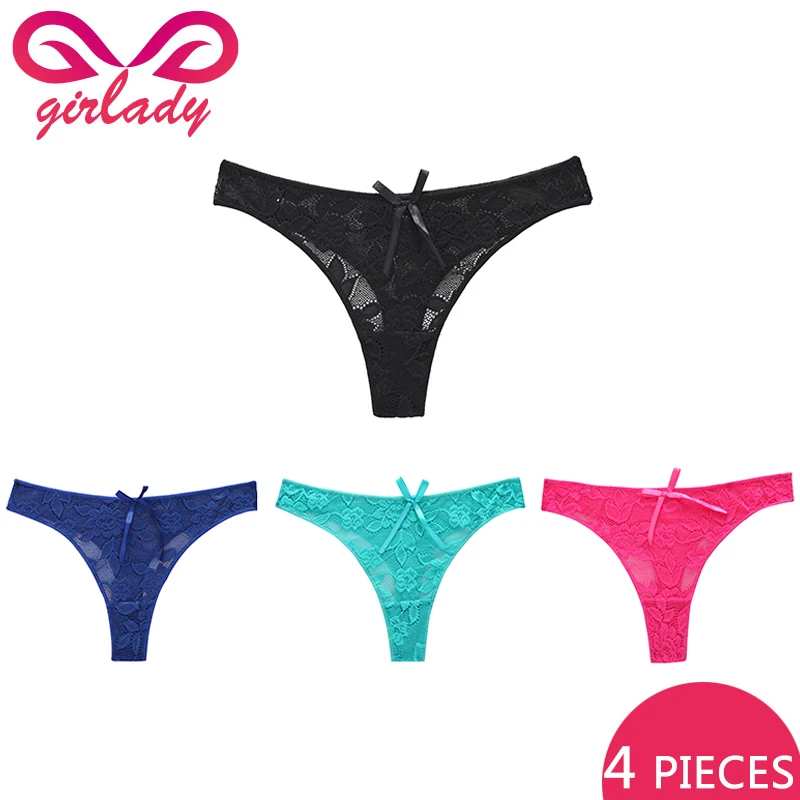 GIRLADY 4 шт. Для женщин стринги прозрачные сексуальные трусики нижнее белье женские