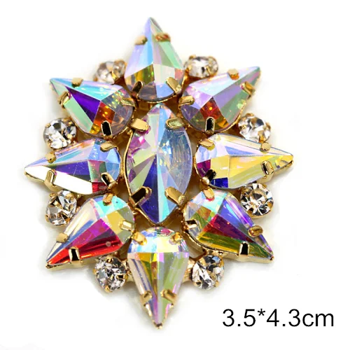 3.5X4.3cm Круглый цветок кристалл AB пришивные стразы аппликации с Золотым дном пришивные стразы для свадебного платья B0930 - Цвет: 3.5X4.3cm