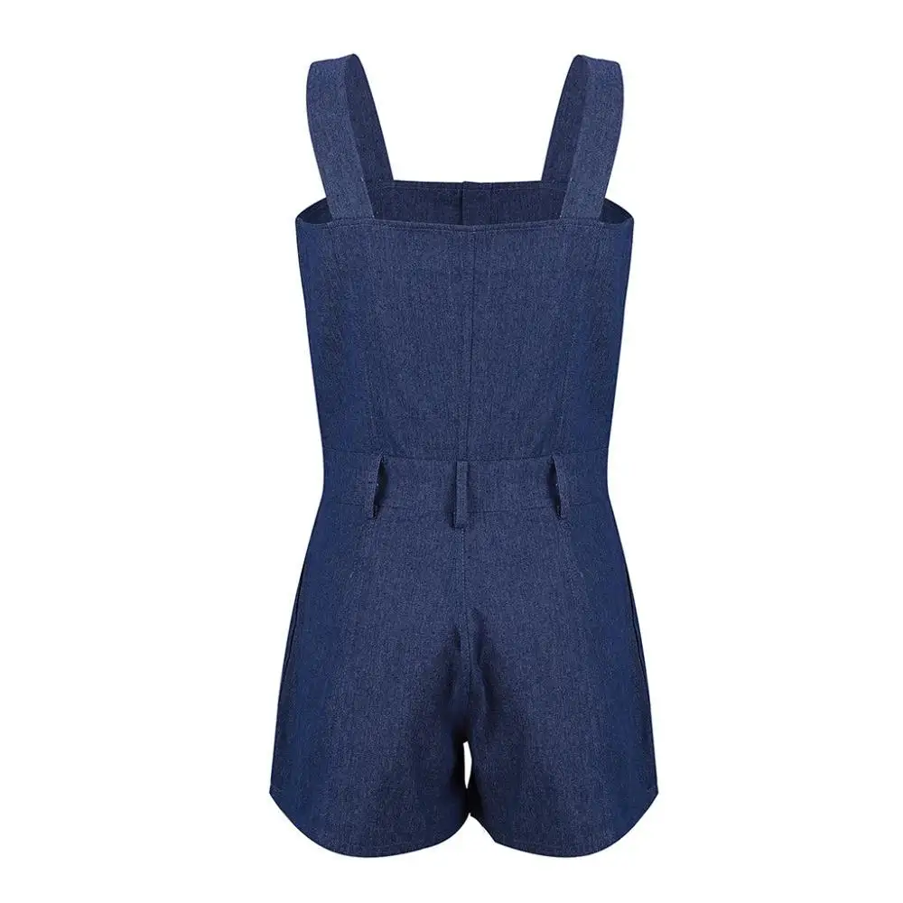 Женский джинсовый комбинезон на бретельках короткий пуговицах без рукавов