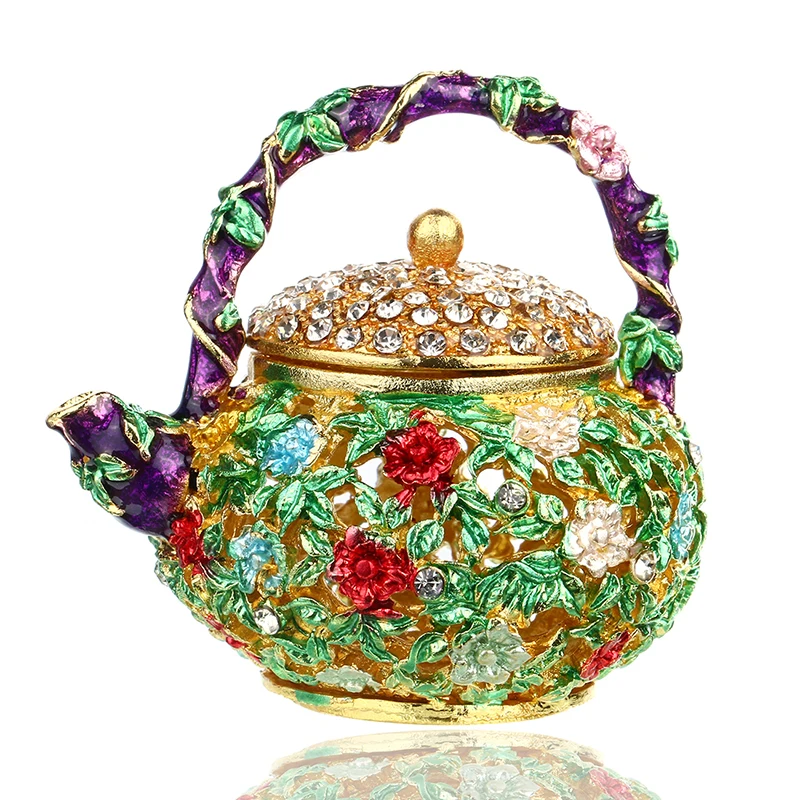 H&D Mini Teapot Trinket Box Hinged For Girls Jewelry Storage Figurines Handmade Ring Holder Dish Decorated Colectible Gift Decor