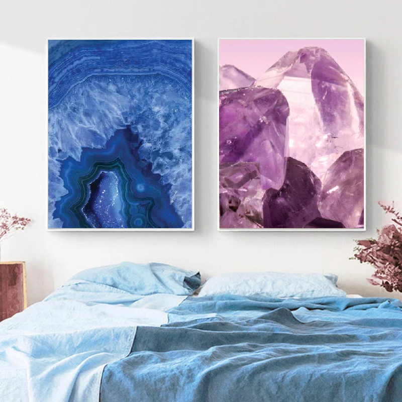 Настенные постеры Geode с рисунком агата минеральные фотографии на холсте голубым
