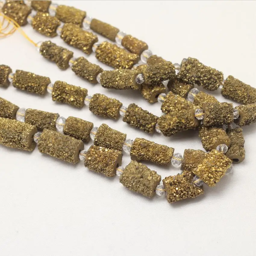 Большой Золотой титановый Druzy Achate пробуренный Самородок Свободные бусины DIY
