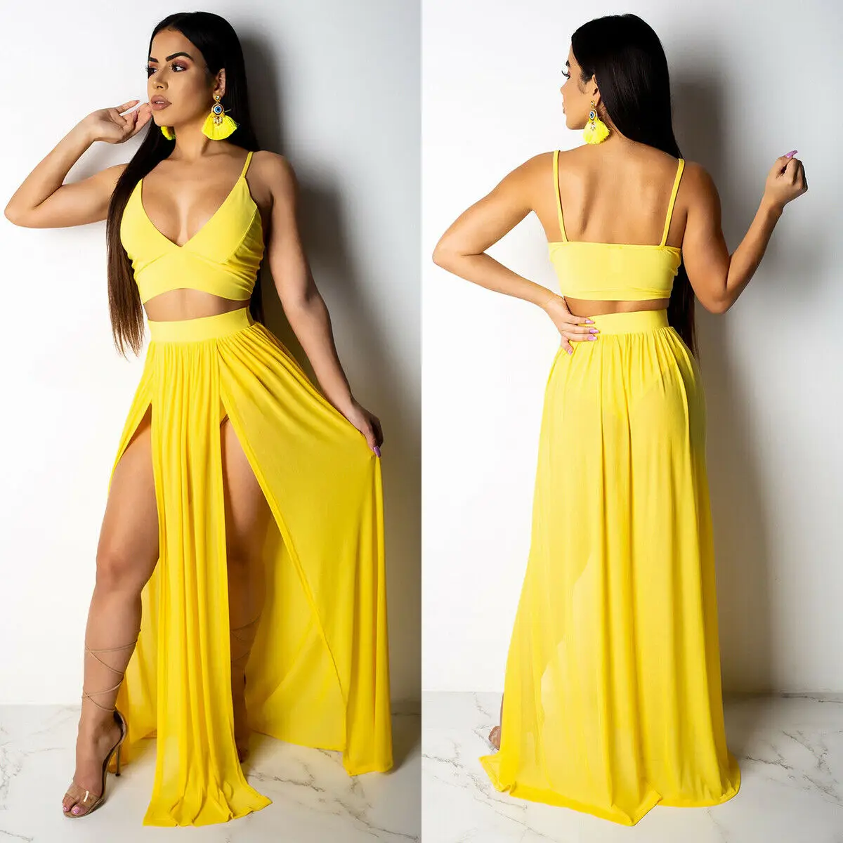 Женский топ без рукавов Сексапильный с треугольным вырезом черный белый желтый