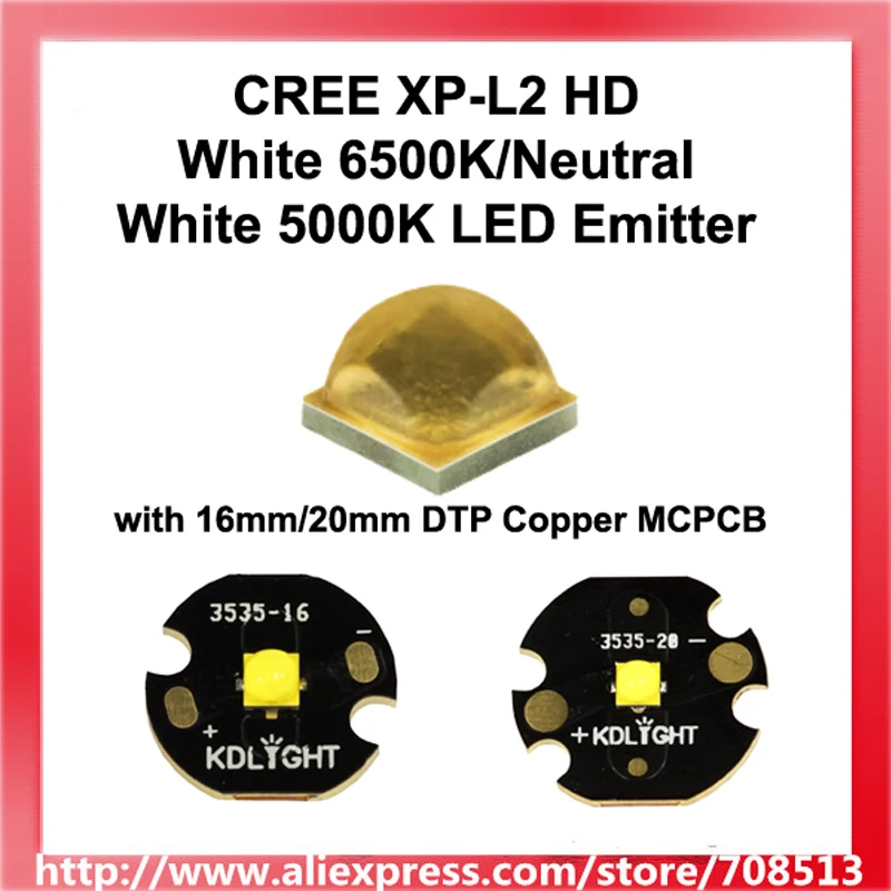 Новинка 2017 CREE XP L2 HD белый 6500K/нейтральный 5000K светодиодный излучатель с 16 мм/20 мм DTP