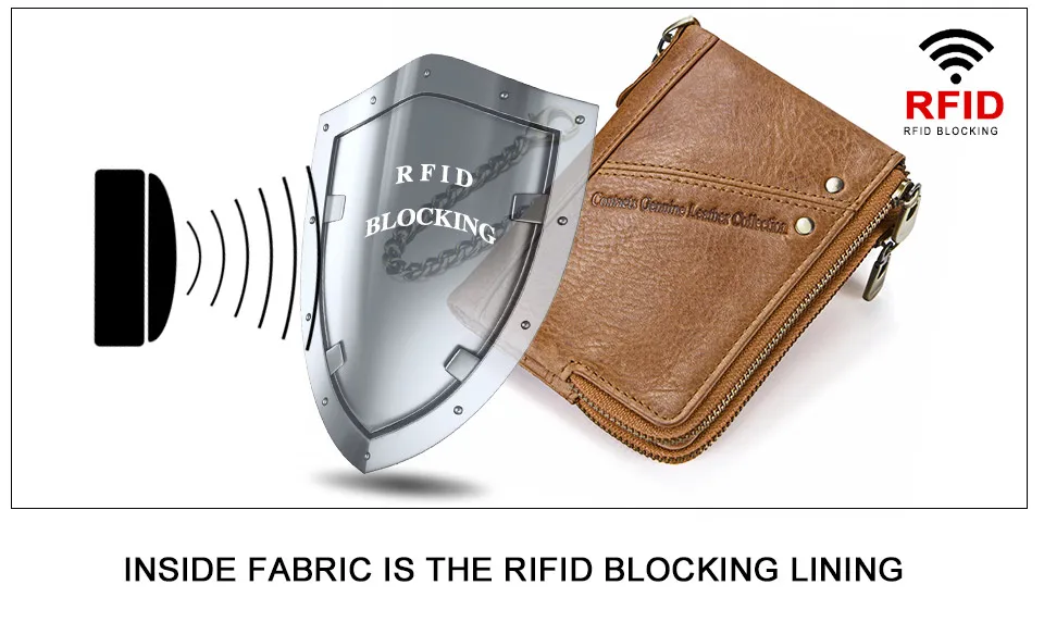 CONTACT'S Кошелек RFID из натуральной кожи винтажного стиля c цепочкой против краж двойной застежкой с отделениями для денег и карт