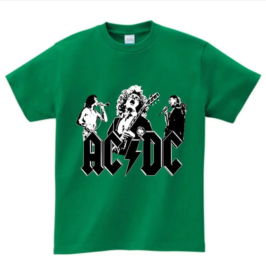 Прохладный для больших мальчиков и девочек, принт группа AC/DC Футболка в стиле рок с круглым вырезом и коротким рукавом Acdc Графический Heavy с металлическими наконечниками; футболка; детская одежда; футболки для грудничков NN - Цвет: green childreT-shirt