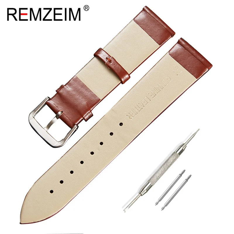 Гладкий Ремешок для часов из натуральной кожи мужчин и женщин черный коричневый