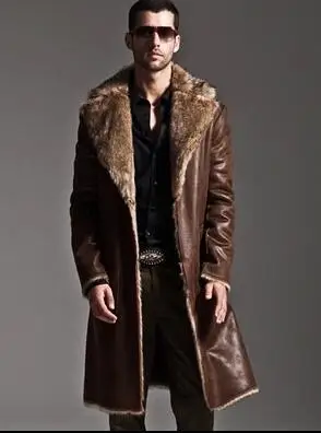 Коричневое теплое пальто из искусственного лисьего меха кролика мужская кожаная