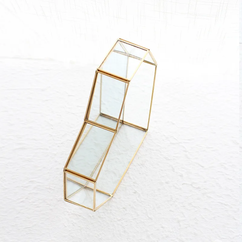 Nordic Style Glass Copper Geometry Storage Baskets Box Simplicity Style Home Organizer For Jewelry Necklace Dessert Plate