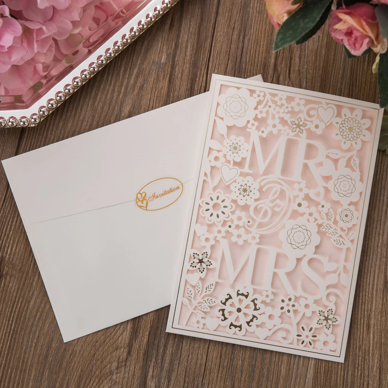 Белый лазерный разрез свадебные приглашения MR & MRS элегантная открытка с
