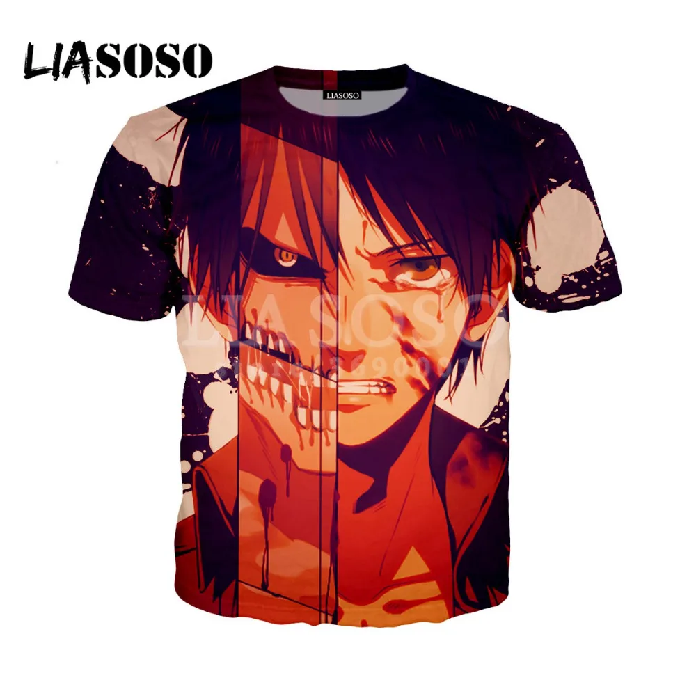 LIASOSO 2018 Женская и мужская футболка с 3D принтом Attack on Titan Shingeki No Kyojin летняя пуловер в