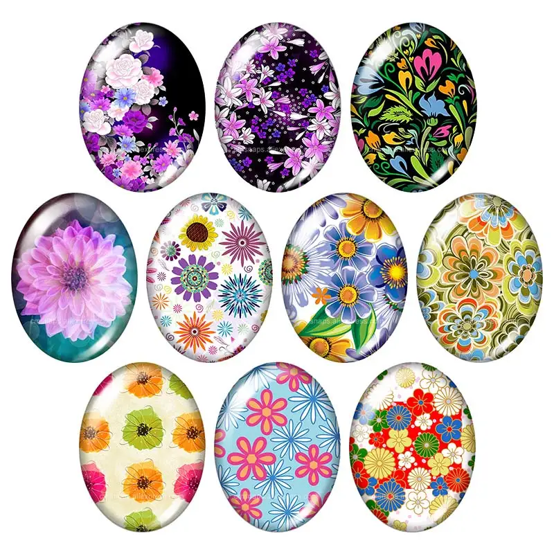 New painting Flowers beauty 13x18mm/18x25mm/30x40mm mixed Oval photo glass cabochon demo flat back Jewelry findings TB0008 | Украшения и