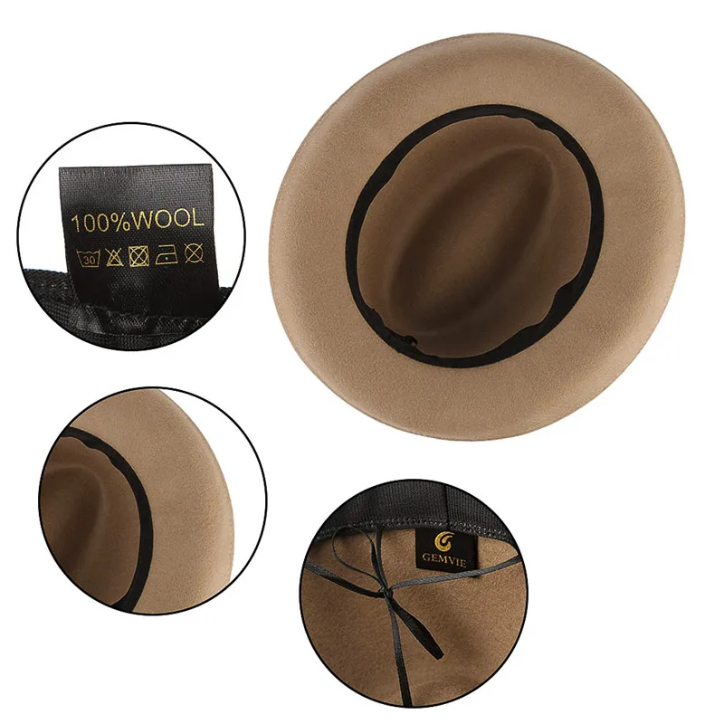 Классическая homberg Шляпа Fedora для мужчин женщин Винтаж сплошной цвет изогнутый край шерсть фетровая шляпа с лентой ручной работы цветочный