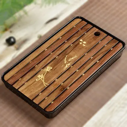 Деревянный чайный поднос с системой дренажа и хранения воды для набора Гунфу, имитирующий керамику высокого качества, большого размера 32,5х19х4 см.