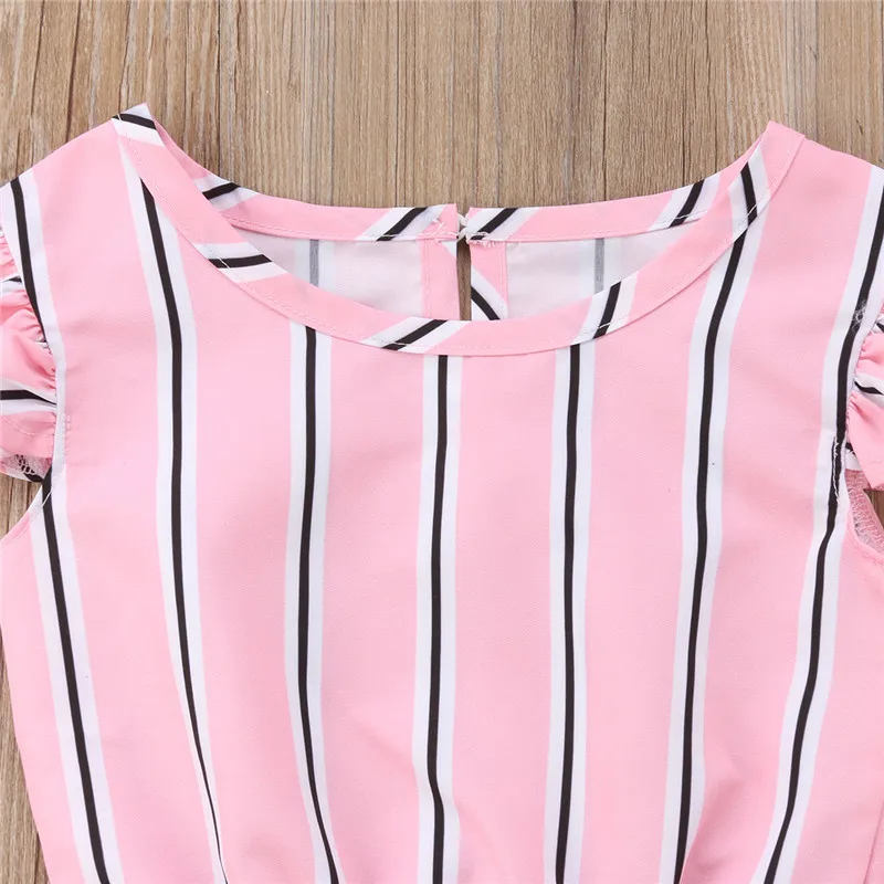 Популярная новинка полосатая футболка без рукавов для маленьких девочек +