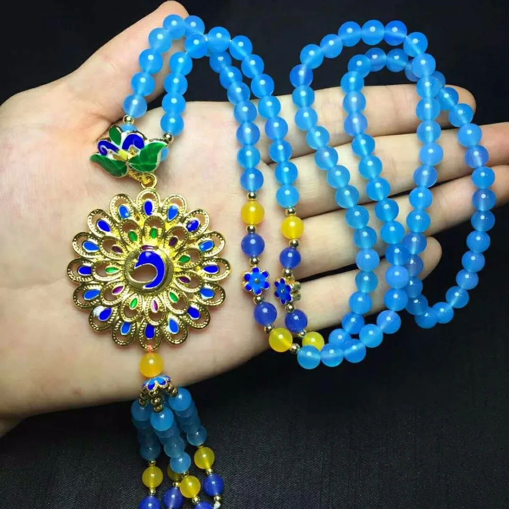 Natural chalcedony sweater chain accessories beads without cracks no marks flaws c15# | Украшения и аксессуары
