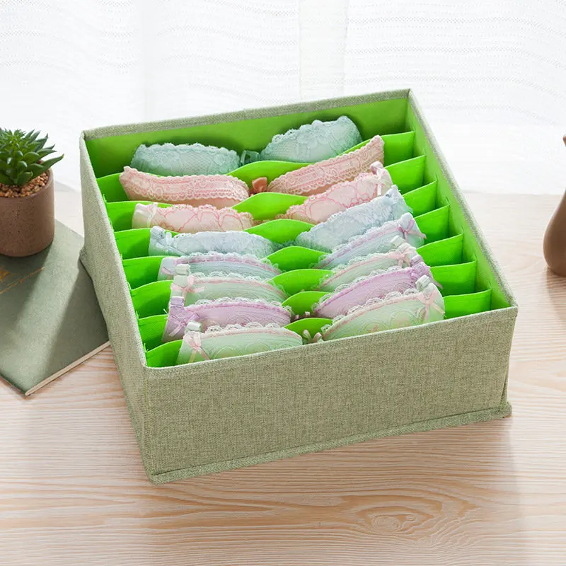 Green 8cells Newly Breathable Cotton Linen Drawer Organizer Quality 8 16 Cells Underwear Organizer 1pcs Home Sundries Socks Bras Storage Box - Цвет: Green 8cells