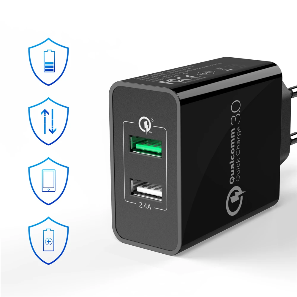 TIEGEM 30 Вт быстро Quick Charge 3,0+ 2.4A Dual USB универсальный мобильный телефон Зарядное устройство Портативный ЕС США Разъем для samsung huawei Xiaomi LG