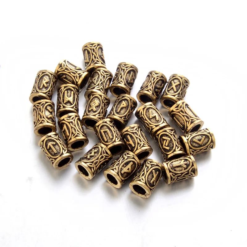 antique gold 24 шт./компл. Futhark руны викингов пробки Бусины для изготовления ювелирных изделий бороды шарик для волос fit DIY ожерелье браслет ручной работы - Цвет: antique gold