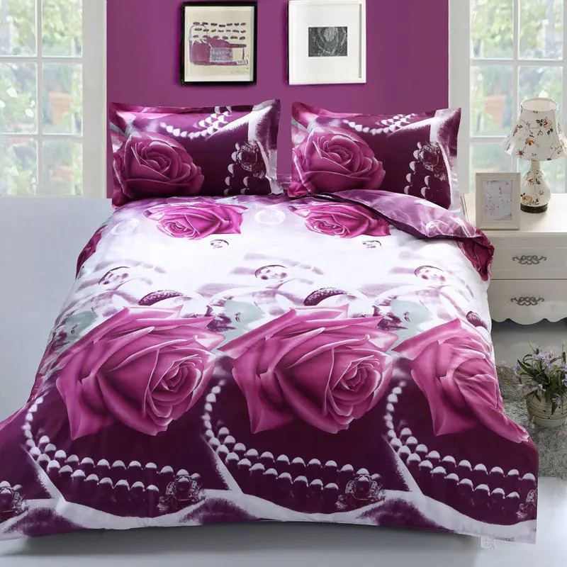 

4PCS 3D Rose Bedding Sets Cover Set Flower Print Bed Sheet Bed Cover Bedclothes