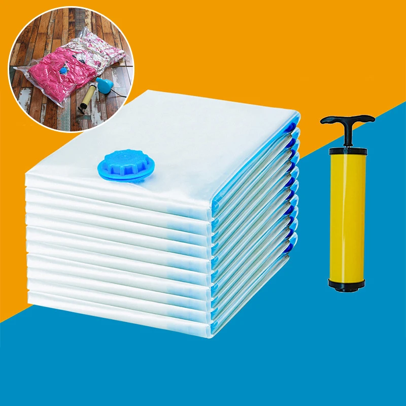 

5pcs Vacuum Storage Clothes Suction Compressed Bag Travel Saving Space Packing Bag Organizer With Manual Pump Home Garden