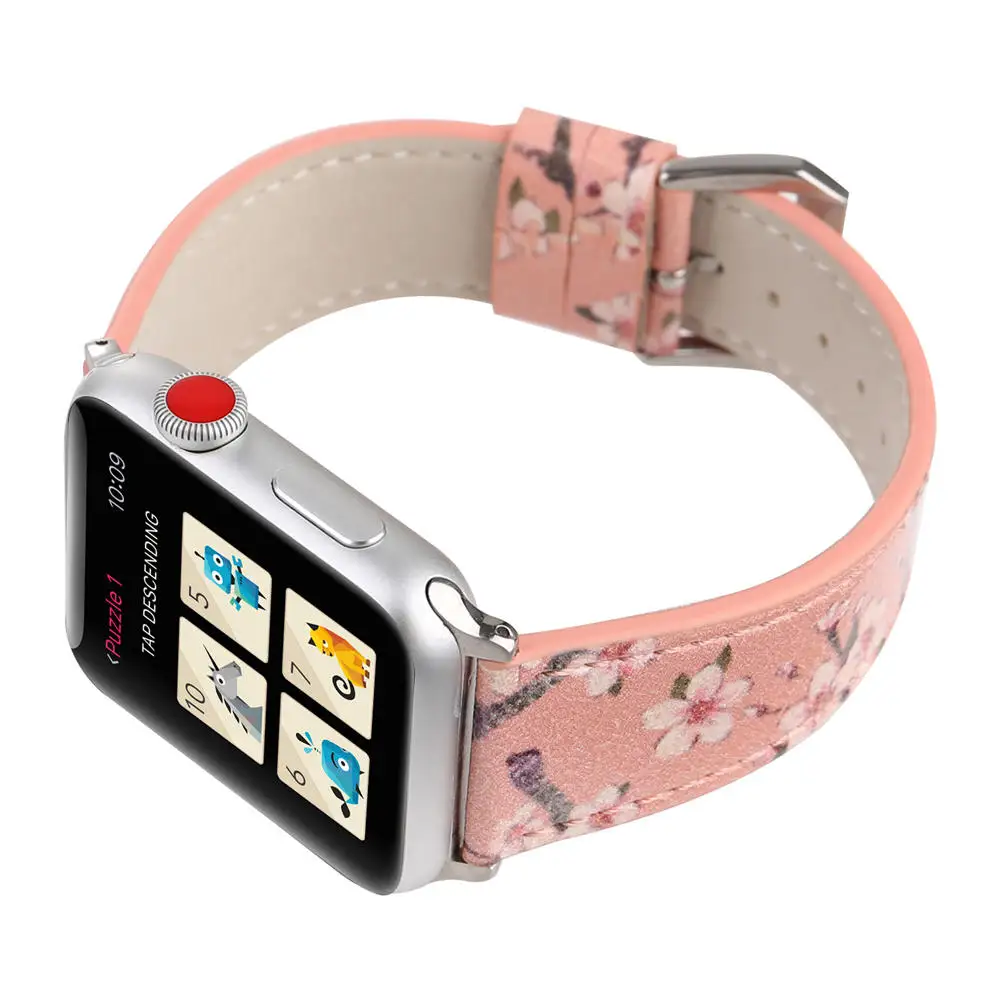 DAHASE сливы кожаный ремешок для наручных часов Apple Watch, 38, 42 мм, версия Цветочный принт браслет для наручных часов iWatch серии 1 2 3 Аксессуары
